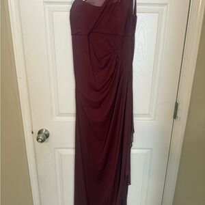 David's Bridal One-Shoulder Burgundy Gown